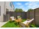 Relaxing fenced patio area with modern outdoor seating, artificial grass, and privacy fence at 2808 N Florida Ave, Tampa, FL 33602