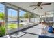 Enclosed sunroom featuring plenty of seating and a view of the fenced backyard at 423 62Nd St, Holmes Beach, FL 34217