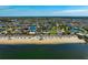 Panoramic aerial view of coastal homes lining the beach with private boat docks and waterway access at 5241 West Shore Dr, New Port Richey, FL 34652