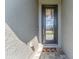 Stylish front door with glass panels, modern hardware, and a welcoming doormat at 7096 Heron Walk Ln, Wesley Chapel, FL 33545