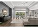 Beautiful living room with pool views, hardwood floors, and stylish furnishings at 14841 Tudor Chase Dr, Tampa, FL 33626