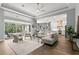 Spacious living room with high ceilings, large windows, and access to the outdoor pool area at 14841 Tudor Chase Dr, Tampa, FL 33626