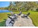 Inviting outdoor fire pit area with comfortable seating, perfect for relaxing evenings by the pond at 2734 Silvermoss Dr, Wesley Chapel, FL 33544