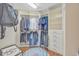 Organized walk-in closet features custom shelving and wooden floors at 2734 Silvermoss Dr, Wesley Chapel, FL 33544