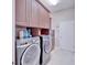 Functional laundry room with upper cabinets and modern washer and dryer at 5115 Abisher Wood Ln, Brandon, FL 33511
