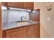 Granite countertop, stainless faucet, and custom wood under cabinet featured in this sink area at 5115 Abisher Wood Ln, Brandon, FL 33511