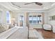 Bedroom with beautiful water views, hardwood floors, tray ceiling, and a ceiling fan at 5128 W Longfellow Ave, Tampa, FL 33629