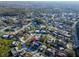 Aerial view of neighborhood with tree coverage, manicured lawns, and well-maintained streets at 811 Helmsman Way, Palm Harbor, FL 34685