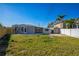 A backyard with green grass, a shed, and a newly painted single story home at 101 Sunlit Cove Ne Dr, St Petersburg, FL 33702