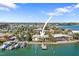 Aerial view of waterfront home with boat dock, surrounded by the beautiful neighborhood at 649 79Th S Cir, St Petersburg, FL 33707