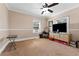 Neutral bedroom with a ceiling fan and closet space at 681 Jasmine S Way, St Petersburg, FL 33705