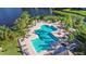 Aerial view of community pool and amenities amidst lush greenery and lake at 10265 Gandy N Blvd # 1203, St Petersburg, FL 33702