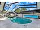 An enclosed pool area featuring a large swimming pool, hot tub, and a bar area with plenty of space for entertaining at 3112 S Julia Cir, Tampa, FL 33629