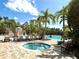 Community splash pool with a water slide, lounge chairs, jacuzzi and a pool, surrounded by palm trees at 9056 Iron Oak Ave, Tampa, FL 33647