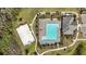 Aerial view of a large rectangular community pool, surrounded by sun loungers and palm trees at 1435 Montgomery Bell Rd, Wesley Chapel, FL 33543