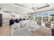 Open-concept living space with a modern kitchen, comfortable seating, and stunning waterfront views at 15904 Redington Dr, Redington Beach, FL 33708