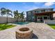 Backyard featuring a beautiful pool, outdoor kitchen, and a cozy fire pit, ideal for entertaining guests at 3654 Beneraid St, Land O Lakes, FL 34638