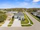 Stunning aerial view of the two-story home showcasing its manicured lawn and stylish curb appeal at 3654 Beneraid St, Land O Lakes, FL 34638