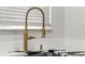 Close up of the kitchen sink with gold faucet and soap dispenser at 3654 Beneraid St, Land O Lakes, FL 34638
