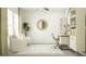 Well-lit home office featuring modern desk, shelving, and comfortable seating at 13035 Ruby Gold Ct, Wimauma, FL 33598