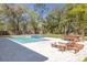 Refreshing pool with a spa, lounge chairs, and an outdoor dining area in the backyard at 2216 Clement Rd, Lutz, FL 33549