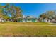 View of the backyard of a green home with a large open lawn at 313 Jefferson S Ave, Oldsmar, FL 34677