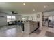 Open-concept kitchen with gray cabinets, an island, stainless steel appliances, and views to the living room at 34110 Jasper Stone Dr, Wesley Chapel, FL 33543