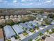 Aerial view of a residential neighborhood with tidy homes, green lawns, and palm trees under a clear sky at 8141 Ambersweet Pl, Land O Lakes, FL 34637