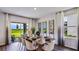 Dining room area with slider, modern chairs and dining table, and decorative wall decor at 17007 Barnwood Pl, Lakewood Ranch, FL 34211