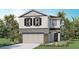 Two-story home featuring a beige garage door, dark shutters, stone accents, and well-manicured landscaping at 17007 Barnwood Pl, Lakewood Ranch, FL 34211