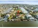 Aerial view of a beautiful waterfront home with a private dock and access to the open water at 3447 Flamingo Blvd, Hernando Beach, FL 34607