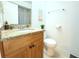 Bathroom with a granite vanity, decorative mirror, and a toilet is well-lit and freshly maintained at 10131 Lake Oak Cir, Tampa, FL 33624