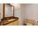 Powder room showcasing a granite countertop vanity and classic fixtures at 10488 Saint Tropez Pl, Tampa, FL 33615