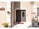 Close-up of a stylish front door, featuring decorative glass and enhanced curb appeal at 8556 Tidal Bay Ln, Tampa, FL 33635