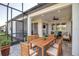Relaxing outdoor patio featuring comfortable seating and a dining table, perfect for al fresco entertaining at 8724 Ocean Tides Cv, Parrish, FL 34219