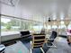 Spacious enclosed porch with outdoor furniture, dining area, and serene backyard views at 1216 Lotus Path, Clearwater, FL 33756
