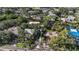 Beautiful aerial view showcasing waterfront property surrounded by lush greenery and neighborhood at 2633 N Dundee St, Tampa, FL 33629