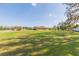 Expansive backyard featuring a lush green lawn, shed, and ample space for outdoor activities at 27941 Austin Woods Dr, Dade City, FL 33525