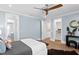 Comfortable bedroom featuring hardwood floors, a ceiling fan, and a view into the walk-in closet at 3801 Bayshore Blvd, Tampa, FL 33611
