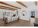 Bright kitchen with wooden beams, island seating, and view to the water at 3801 Bayshore Blvd, Tampa, FL 33611