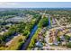 Stunning aerial view of a residential community, showcasing houses, canals, and lush landscaping from above at 4320 Northampton Dr, New Port Richey, FL 34653