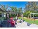 Backyard showcasing the patio area with colorful Adirondack chairs and landscaping near the canal at 201 79Th Ne Ave, St Petersburg, FL 33702