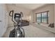 Finished basement area featuring an elliptical machine, a window, and a comfortable seating area at 3303 Ranchdale Dr, Plant City, FL 33566
