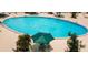 A top down view of the pool and surrounding area with shade and trees at 411 Bloom Ct # 2A, Sun City Center, FL 33573