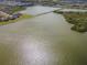 An aerial view of the lake with trees along the side at 4764 Chatterton Way, Riverview, FL 33578