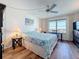 Bedroom featuring a cozy bed, ceiling fan, and a picturesque view at 5220 Brittany S Dr # 1108, St Petersburg, FL 33715