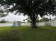 Large backyard featuring a privacy fence and a storage shed near the back at 6690 33Rd N Ave, St Petersburg, FL 33710