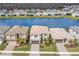Aerial view of homes near a tranquil lake, showcasing community living and scenic surroundings at 3107 Mountain Spruce Ter, Wesley Chapel, FL 33543