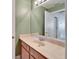 This bathroom features a light wood vanity with light countertops and a decorative mirror at 6308 Bridgevista Dr, Lithia, FL 33547