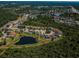 Aerial view of a Primary-planned community nestled among trees and ponds, highlighting community living at 9211 Seeger Ln, Land O Lakes, FL 34638